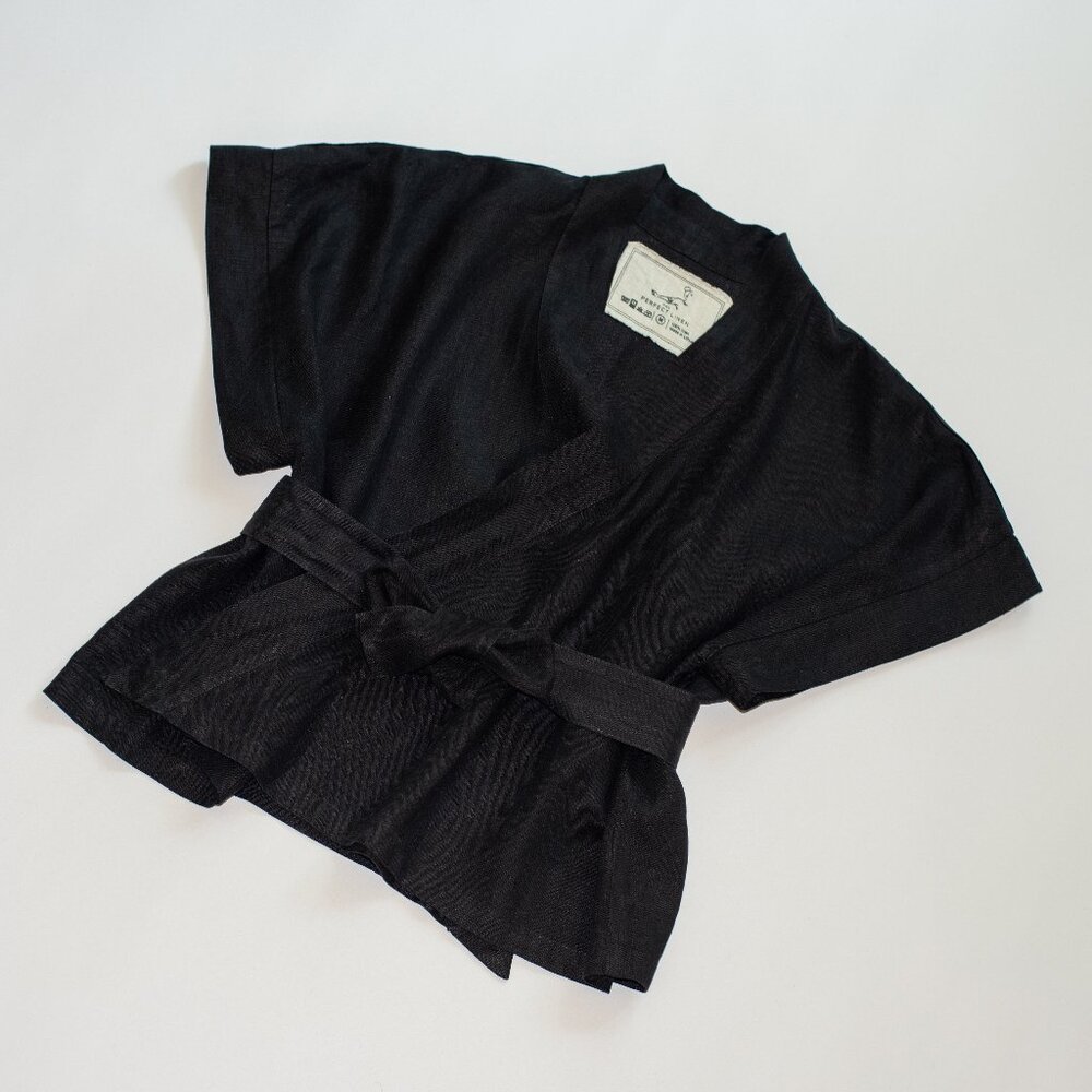 Not Perfect Linen Wrap Top - Medium - Black